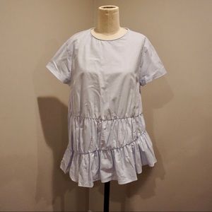 NWT Zara Trafaluc Light Blue Tiered Ruffle Blouse